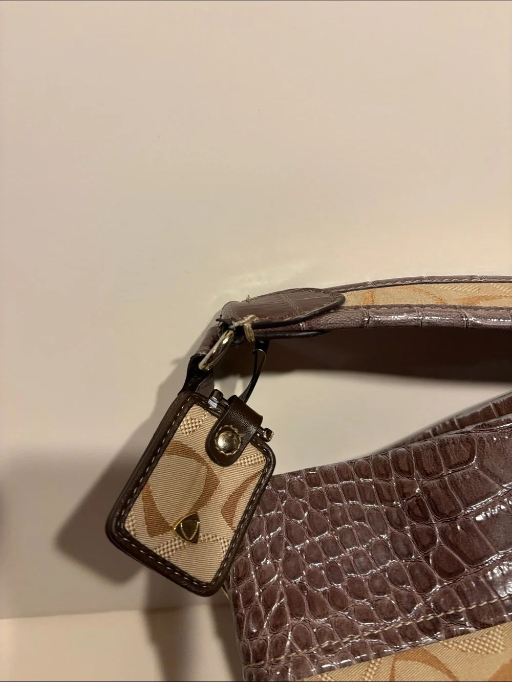 Liz Claiborne Beige and Brown Patterned Hobo Bag
